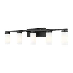 Danica 38.75 in. 5-Light Matte Black Vanity-Light with White Glass Shade