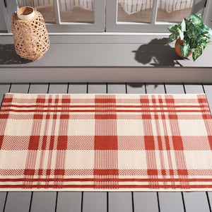 Courtyard Red/Bone Doormat 3 ft. x 5 ft. Striped Indoor/Outdoor Patio Area Rug