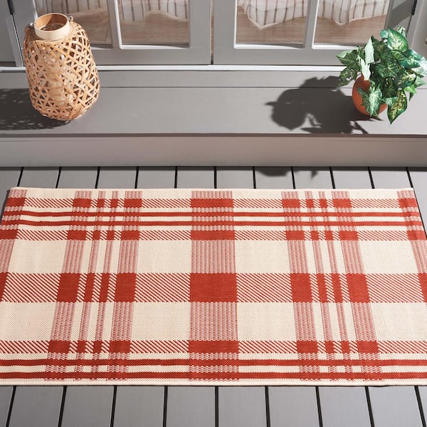 Courtyard Red/Bone Doormat 3 ft. x 5 ft. Striped Indoor/Outdoor Patio Area Rug