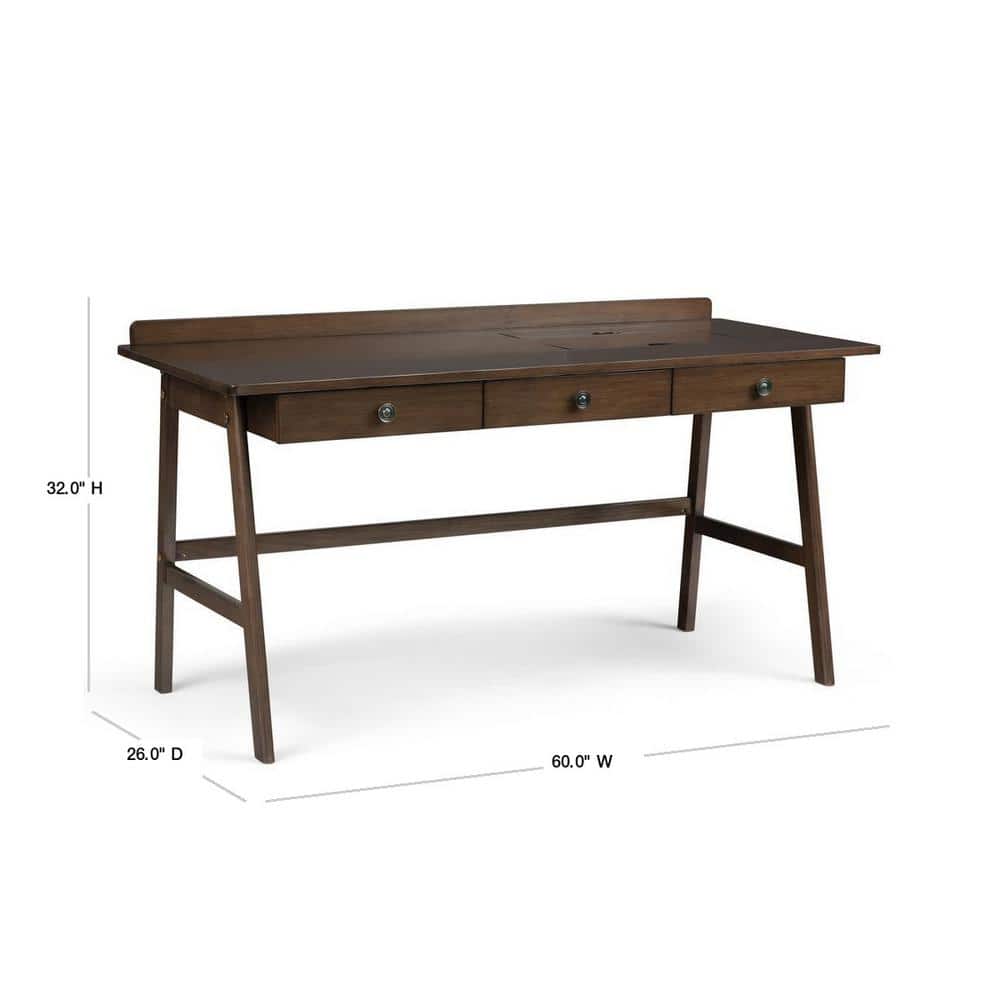 Rylie Natural Aged Brown Solid Wood Desk with USB and Power Outlet