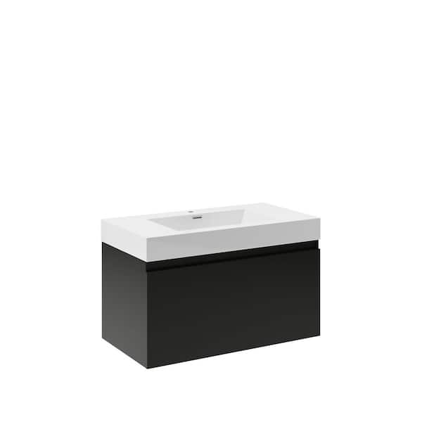 Fresca Mezzo 36 in. Modern Wall Hung Bath Vanity in Black with Vanity Top in White with White Basin