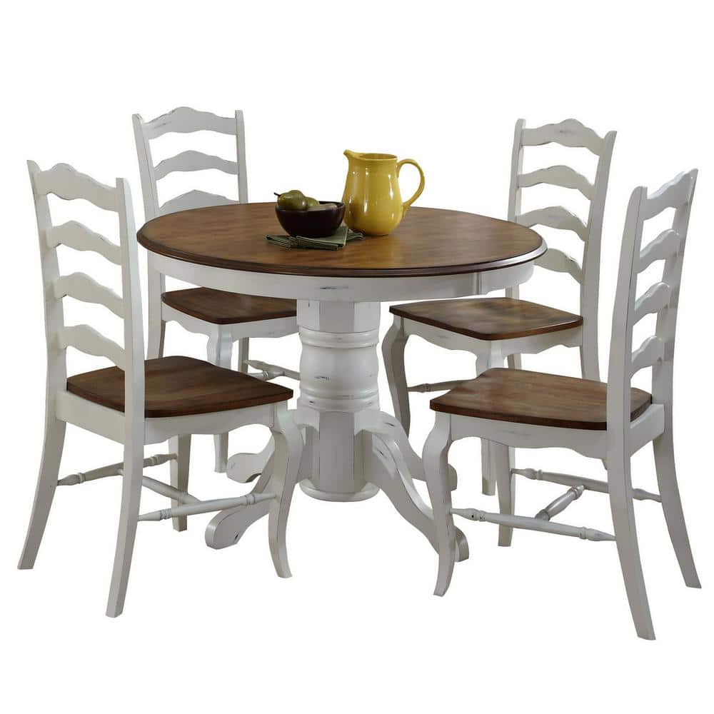 French Countryside 5-Piece Oak and Off-White Dining Set