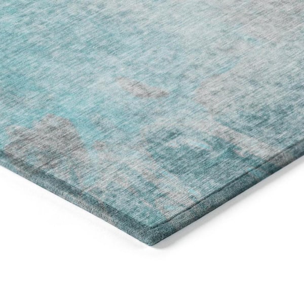 Teal 8 ft. Round Woven Abstract Round Indoor/Outdoor Area Rug