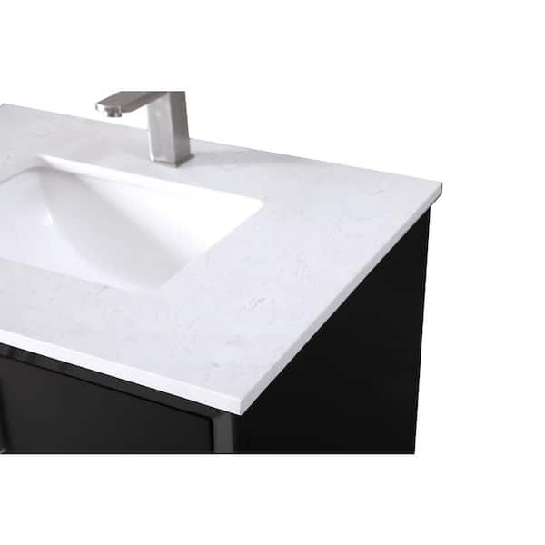 30 in. W x 22 in. D x 35 in. H Bath Vanity in Black with Calacatta White Engineered Marble Top