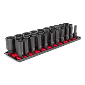 1/2 in. Drive Deep 6-Point Impact Socket Set (31-Piece) (8-38 mm) with Rails
