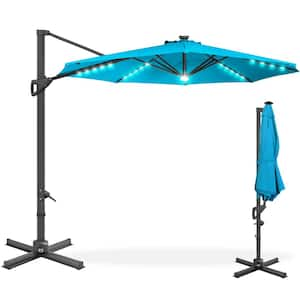 10 ft. 360-Degree Solar LED Cantilever Patio Umbrella, Outdoor Hanging Shade with Lights in Sky Blue