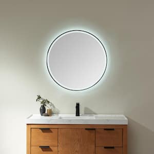 Campobasso 32 in. W x 32 in. H Round Framed LED Bathroom Vanity Mirror in Matt Black