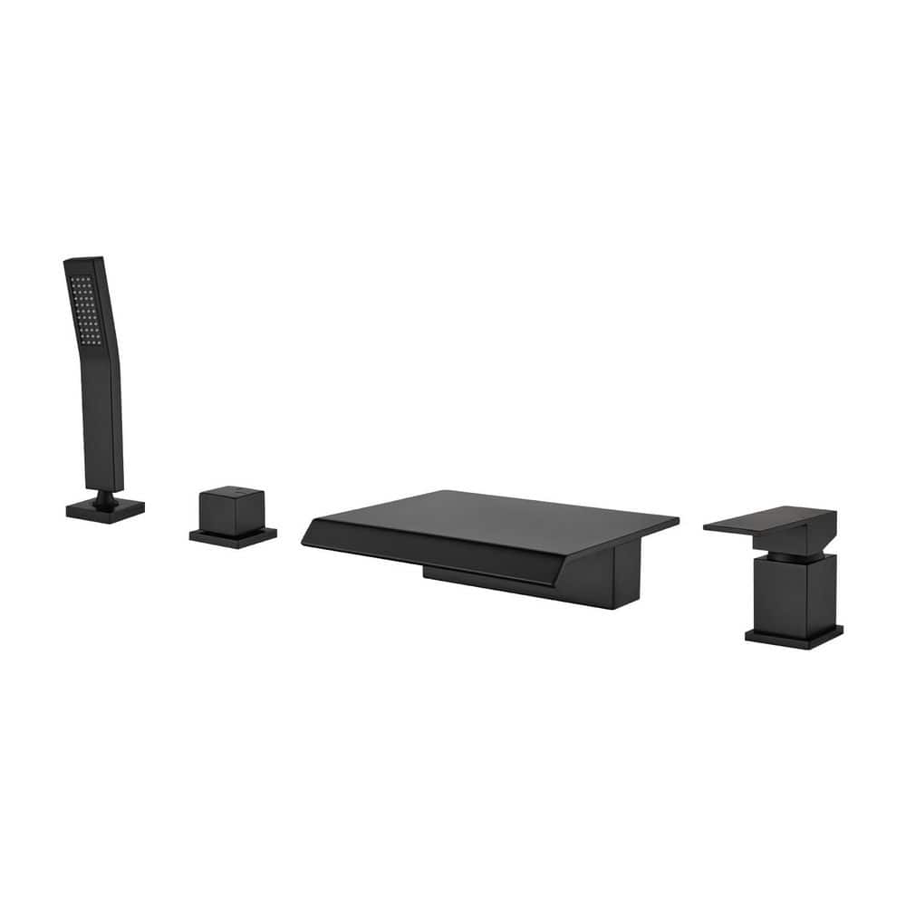 Single-Handle Tub-Mount Tub Faucet with Hand Shower in Black