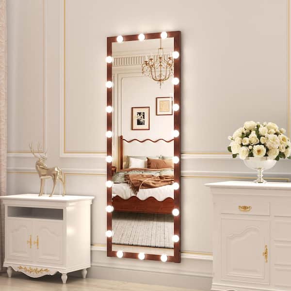 Seafuloy Brown 23.3 in. W x 62.6 in. H Hollywood Rectangle Full-Length LED Floor Mirror with 3-Light Modes, Wall/Standing Mount