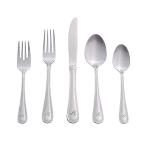 Beaded Monogrammed Letter A 46-Piece Silver Stainless Steel Flatware Set (Service for 8)