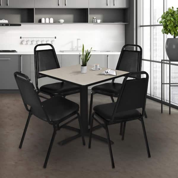 Cain 42 in. Maple Square X-Base Breakroom Table Desk and 4-Restaurant Stack Chairs-Black