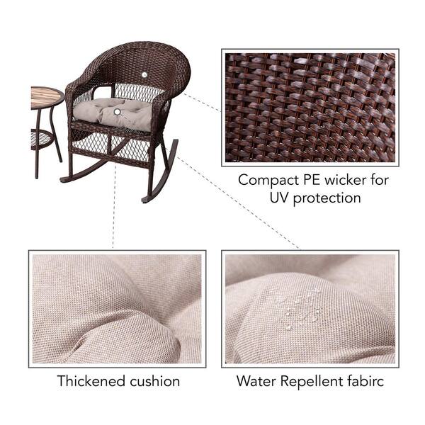 Peaktop 3 Piece Wicker Outdoor Rocking Chairs Bistro Set With Beige Cushions Pt Of0009 The Home Depot Peaktop 3 Piece Wicker Outdoor Rocking, Peaktop 3 Piece Wicker Patio Set With Cushions