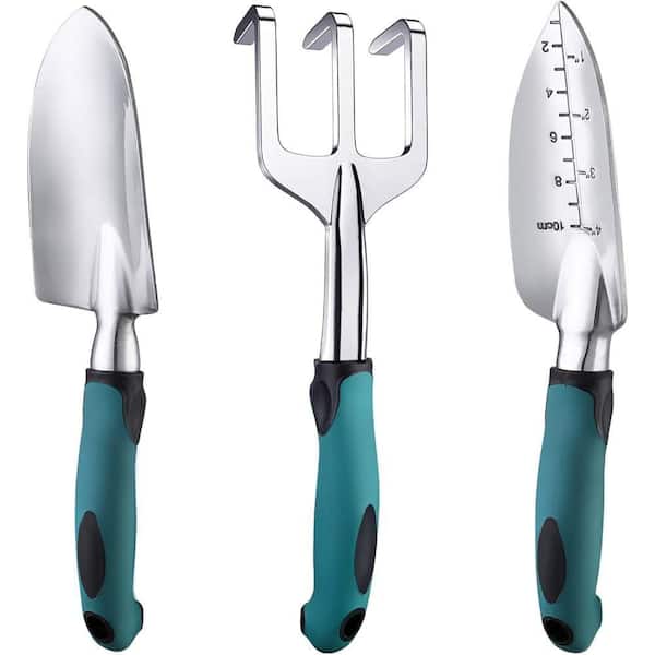 3-Piece Garden Tools Set, Heavy Duty Cast Aluminum with Soft Rubberized Non-Slip Handle, Durable