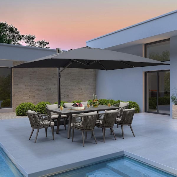PURPLE LEAF 10 ft. x 13 ft. Patio Umbrella Aluminum Large Cantilever Umbrella for Garden Deck Backyard Pool in Gray