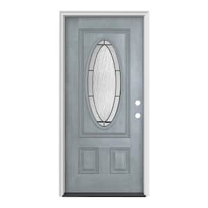 34 in. x 80 in. 3/4 Oval Lite Wendover Stone Stained Fiberglass Prehung Left-Hand Inswing Front Door