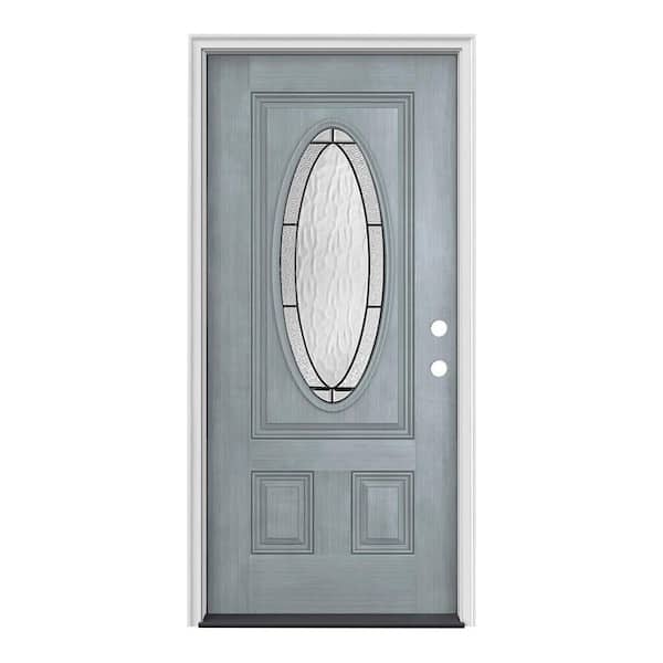 JELD-WEN 34 in. x 80 in. 3/4 Oval Lite Wendover Stone Stained Fiberglass Prehung Left-Hand Inswing Front Door