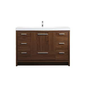 Timeless Home 48 in. W Single Bath Vanity in Walnut with Resin Vanity Top in White with White Basin