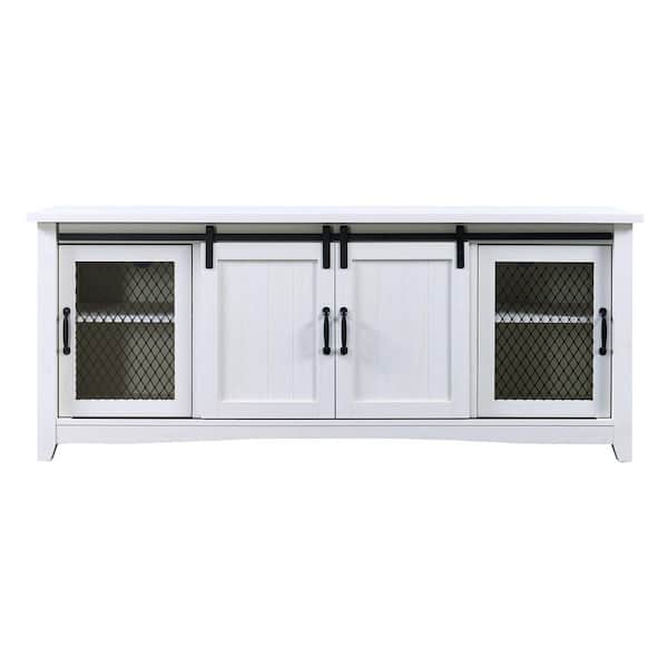 Utopia 4niture Haze 61.02 in.White TV Stand with with 2 Barn-style Doors Adjustable Panels Fits TV's up to 65 in.