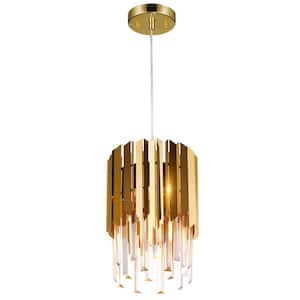 Modern 1-Light Gold Pendant with Tiered Unique Crystal Shade