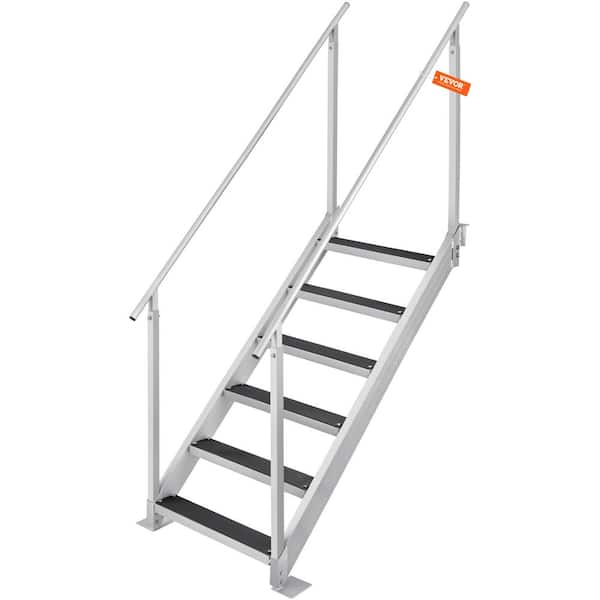 VEVOR 6-Step Dock Ladder 500 lbs. PontoonBoat Ladder w/Dual Handrails 43 in. to 51 in. Adjustable Height for Above Ground Pool