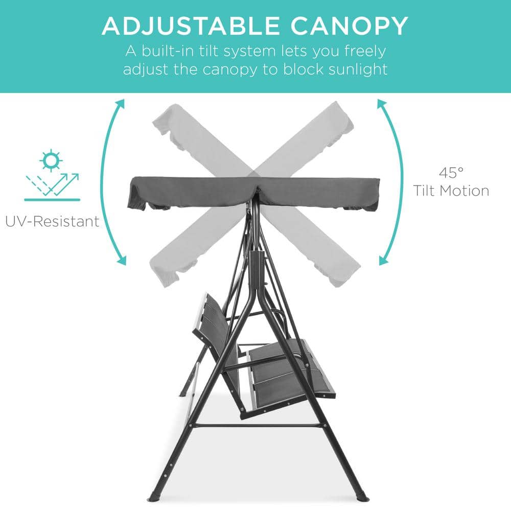 Gray Steel Frame 2-Seater Patio Swing with Adjustable Canopy