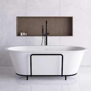 71 in. x 35 in. Solid Surface Clawfoot Soaking Bathtub with Center Drain in Matte White
