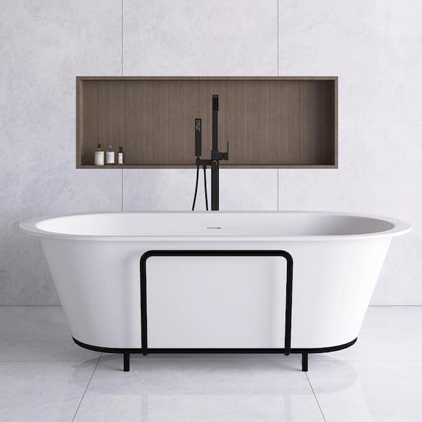 JimsMaison 71 in. x 35 in. Solid Surface Clawfoot Soaking Bathtub with Center Drain in Matte White