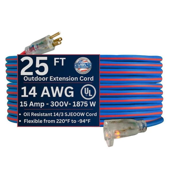 Extreme 25 ft. 14 / 3 Cold Weather Indoor/Outdoor Extension Cord with Lighted End, Blue