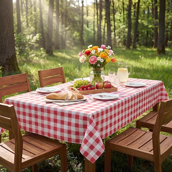 52'' X 70'' Checkered Tablecloth Vinyl Tablecloths with Flannel Backing Wipeable Spillproof Plastic Table Cover