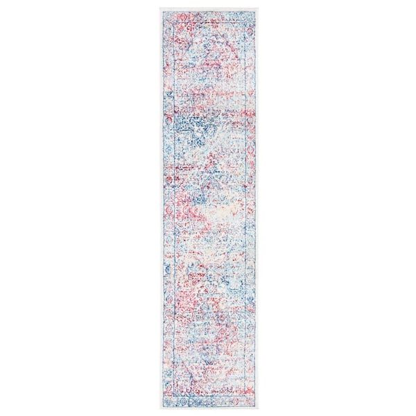 Brentwood Ivory/Red 2 ft. x 8 ft. Distressed Border Medallion Runner Rug