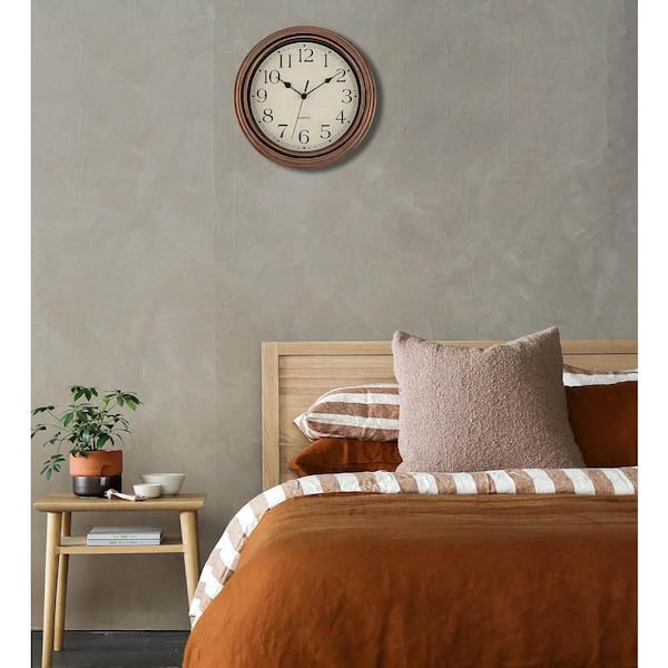 12 in. Copper Silent Non-Ticking Round Classic Clock