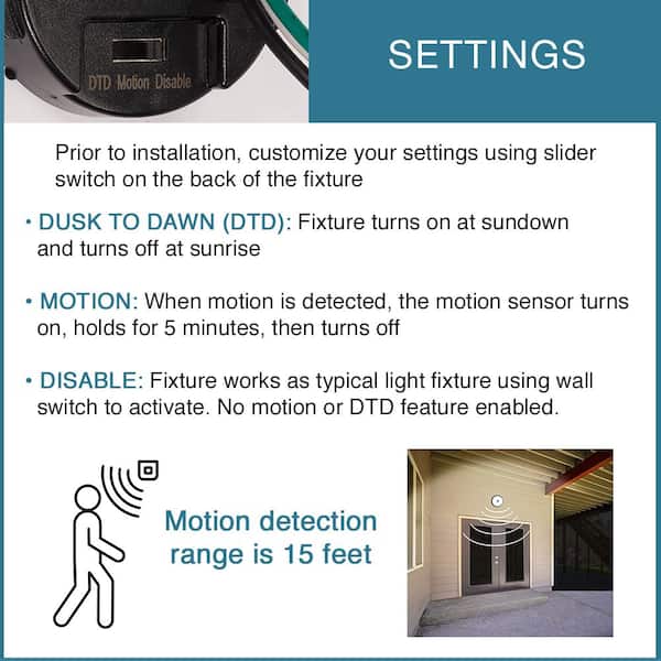 Hampton Bay Greenhaven 11 in. 1-Light Matte Black Motion Sensing