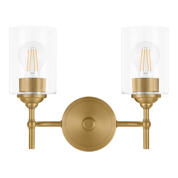 Home Decorators Collection Ayelen 13 in. 2-Light Matte Brass Bathroom Vanity Light