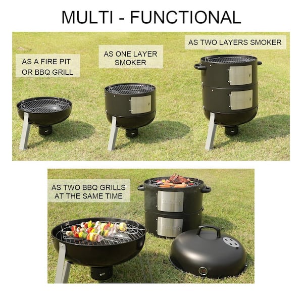 32 Charcoal Smoker BBQ Grill 3IN1 Outdoor Vertical Smoke Portable