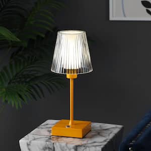 Oscar 12.5 in. Orange Modern Industrial Rechargeable/Cordless Iron/Acrylic Integrated LED Table Lamp with Ribbed Shade