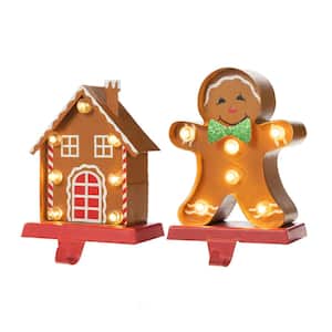 Marquee LED Gingerbread House and Gingerbread Man Christmas Stocking Holder (2-Count)