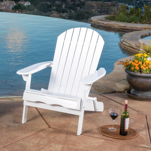 White Foldable Wood Adirondack Chair with Extendable Leg Rest, Adjustable Backrest