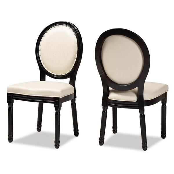  ACEDÉCOR Black Leather Dining Chairs, Classic King Louis  Upholstered Chairs, Luxurious Polished Gold Oval Back and Legs Mid Centure  Modern (Set of 2) - Chairs