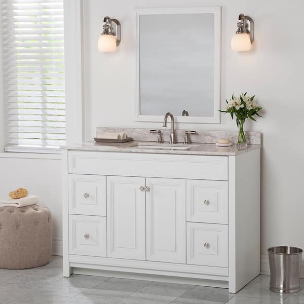 Home Decorators Collection Brinkhill 49 in. W x 22 in. D x 39 in. H Single Sink  Bath Vanity in White with Winter Mist  Stone Composite Top