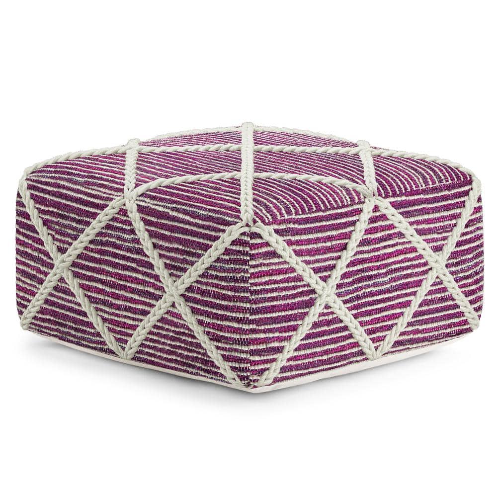 Cowan 20" Contemporary Square Pouf in Magenta and Natural