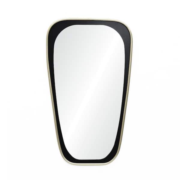 LuxenHome 18 in. W x 30 in. H Oblong Slim Black with Gold Iron Metal Frame Wall Mirror