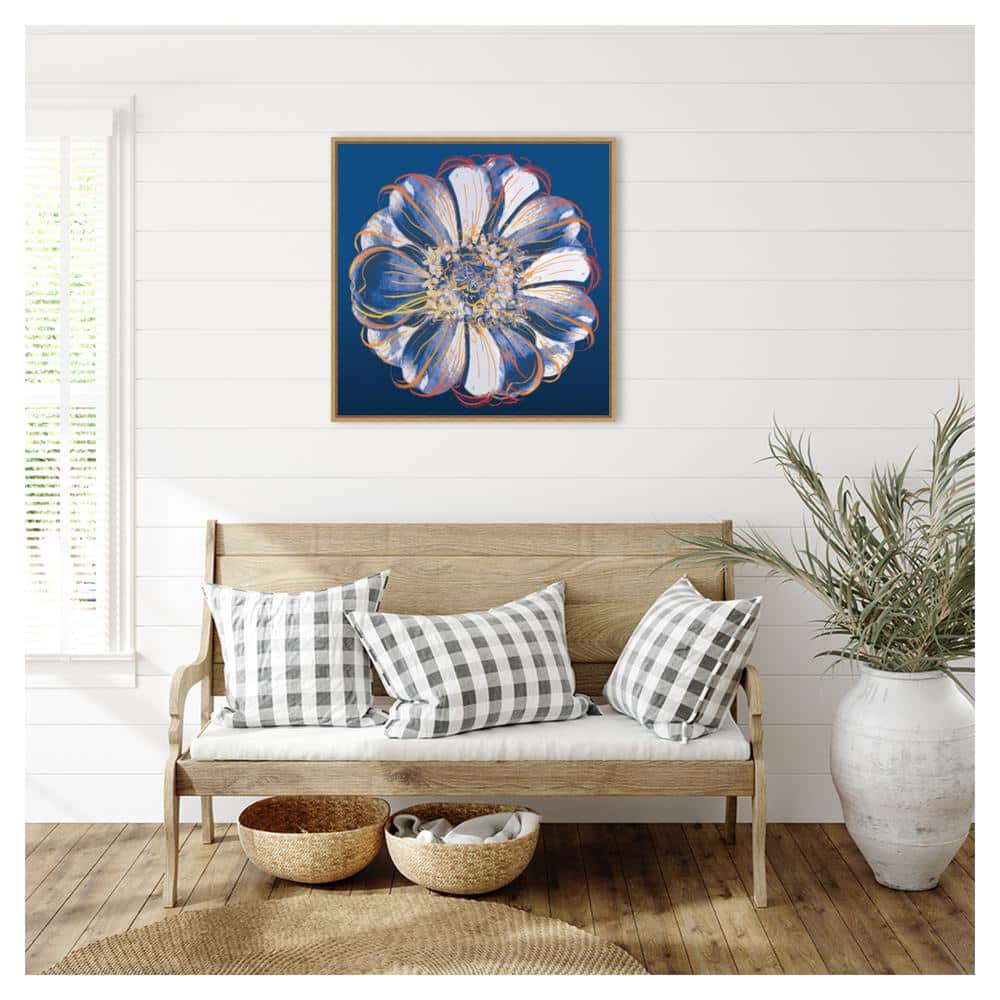 Flower Pop Pastel I Abstract Blue and Orange Canvas Art with Maple Frame