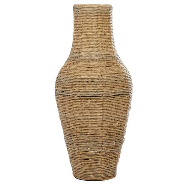 Litton Lane 28 in. Brown Handmade Tall Woven Floor Faux Seagrass Decorative Vase