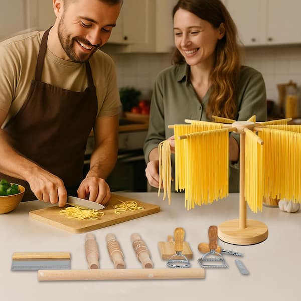 Anqtovp Wooden Pasta Making Kit w 3 Size Threaded Rolling Pins