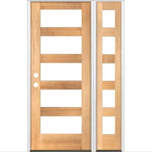 46 in. x 80 in. Modern Hemlock Right-Hand/Inswing 5-Lite Clear Glass Clear Stain Wood Prehung Front Door with Sidelite