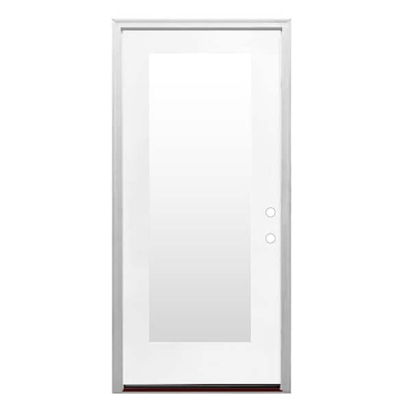 36 in. x 80 in. Left-Hand Inswing Full Lite Clear Glass Primed White Smooth Fiberglass Prehung Front Door, PVC Frame