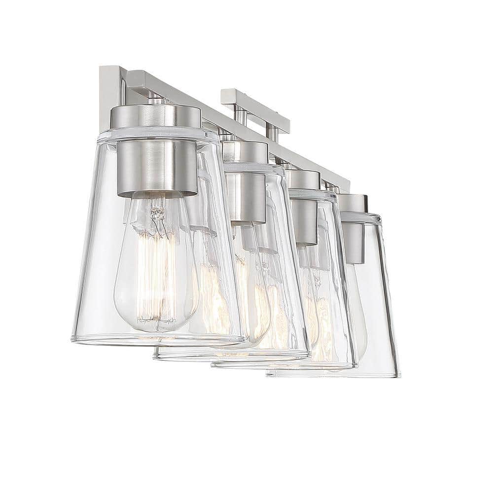 Satin Nickel 4-Light Dimmable Vanity Fixture with Clear Glass Shades