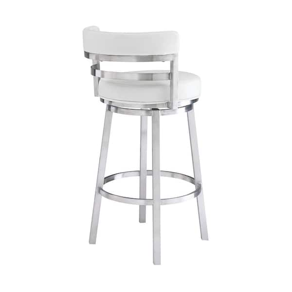 Madrid Contemporary 26 in. Counter Height Bar Stool in Brushed Stainless Steel and White Faux Leather