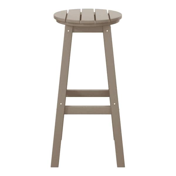 Laguna 29 in. HDPE Plastic All Weather Backless Round Seat Bar Height Outdoor Bar Stool in, Weathered Wood
