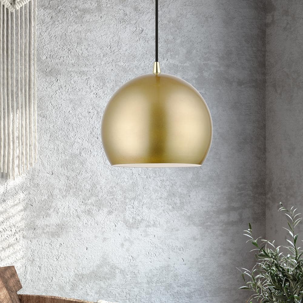 Soft Gold and Polished Brass Globe Pendant Light